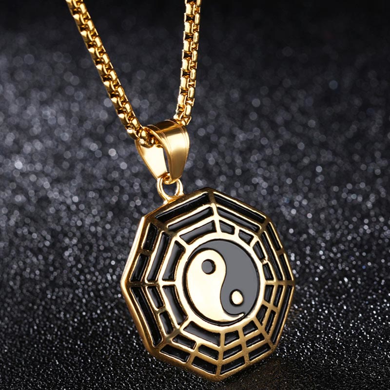 Buddha Stones ​​Titan Stahl Bagua Yin Yang Muster Balance Halskette Anhänger - Goldenes Bagua - image 1