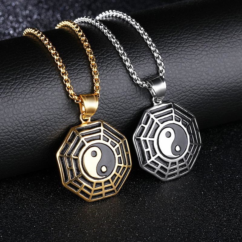 Buddha Stones Titan Stahl Bagua Yin Yang Muster Balance Halskette Anhänger