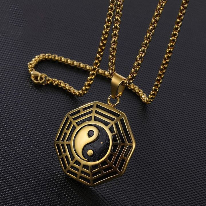 Buddha Stones Titan Stahl Bagua Yin Yang Muster Balance Halskette Anhänger