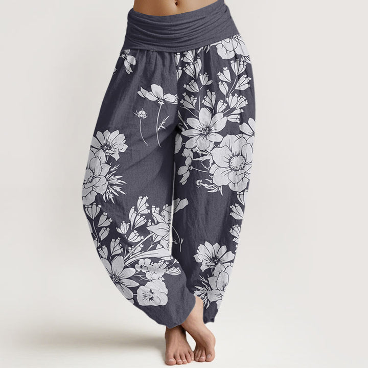 Buddha Stones Lässige Haremshose mit Pfingstrosenblüten und Blättern für Damen, elastische Taille - Schiefergrau - US22, UK/AU26, EU54 (6XL) - image 0
