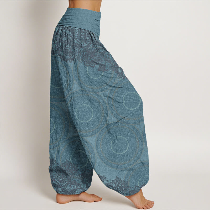 Lässige Haremshose mit Blumen-Kompass-Design für Damen mit elastischer Taille und Buddha Stones - image 2