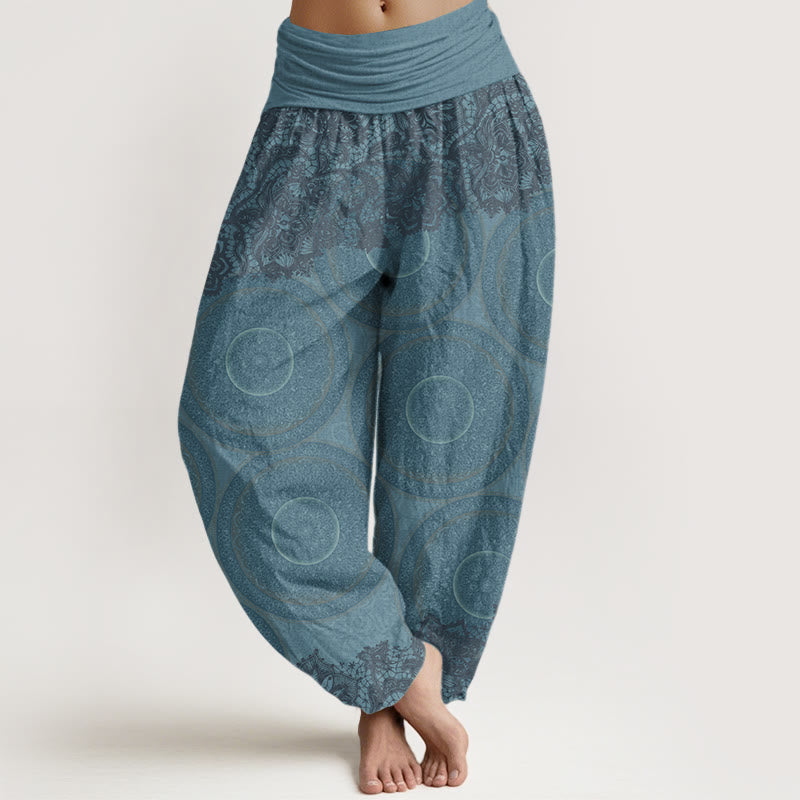 Lässige Haremshose mit Blumen-Kompass-Design für Damen mit elastischer Taille und Buddha Stones - Himmelblau - US22， UK/AU26，EU54 (6XL) - image 1
