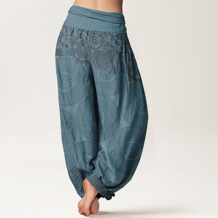 Lässige Haremshose mit Blumen-Kompass-Design für Damen mit elastischer Taille und Buddha Stones - image 3