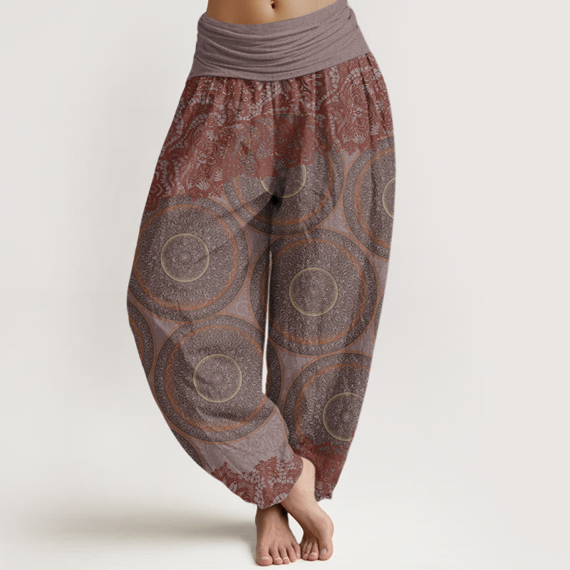 Lässige Haremshose mit Blumen-Kompass-Design für Damen mit elastischer Taille und Buddha Stones - RosyBrown - US22， UK/AU26，EU54 (6XL) - image 5