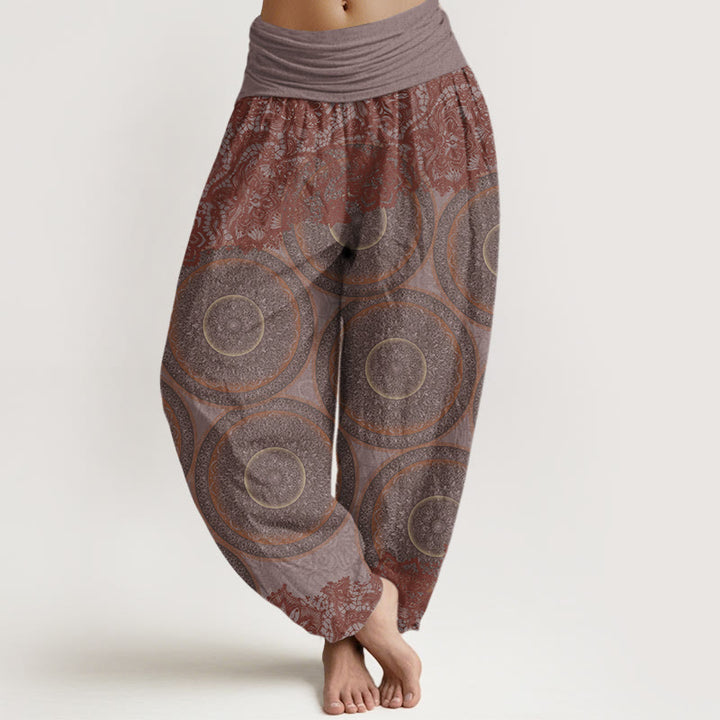 Lässige Haremshose mit Blumen-Kompass-Design für Damen mit elastischer Taille und Buddha Stones - RosyBrown - US22， UK/AU26，EU54 (6XL) - image 5