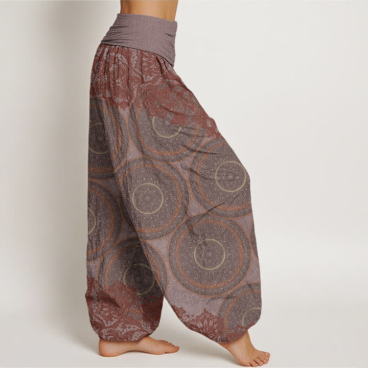 Lässige Haremshose mit Blumen-Kompass-Design für Damen mit elastischer Taille und Buddha Stones - image 6