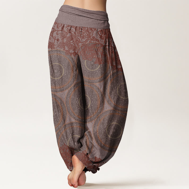 Lässige Haremshose mit Blumen-Kompass-Design für Damen mit elastischer Taille und Buddha Stones - image 7