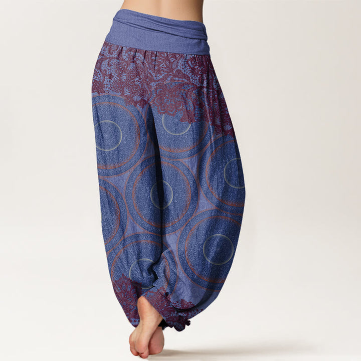 Lässige Haremshose mit Blumen-Kompass-Design für Damen mit elastischer Taille und Buddha Stones - image 10