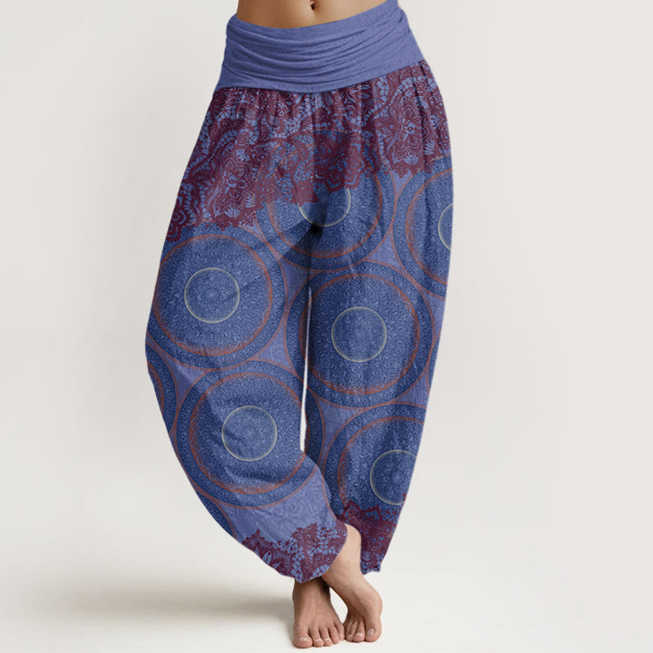 Lässige Haremshose mit Blumen-Kompass-Design für Damen mit elastischer Taille und Buddha Stones - MittelSchieferblau - US22， UK/AU26，EU54 (6XL) - image 8
