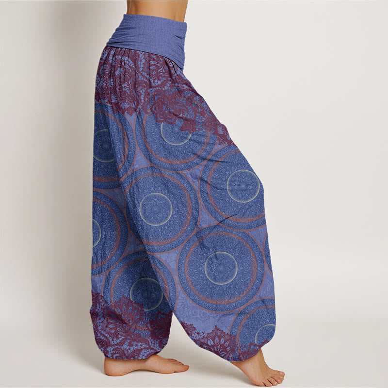 Lässige Haremshose mit Blumen-Kompass-Design für Damen mit elastischer Taille und Buddha Stones - image 9