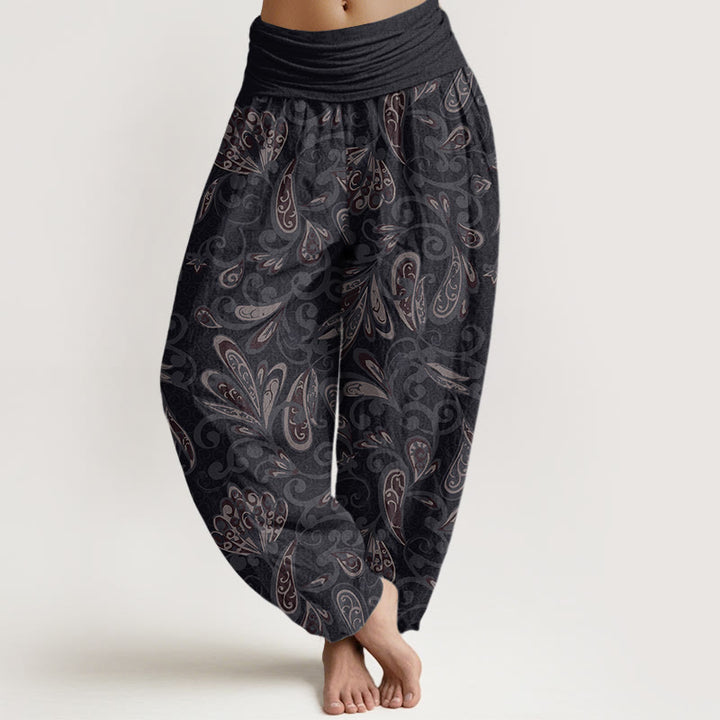 Lässige Haremshose mit Blumenmuster und Buddha Stones für Damen, elastische Taille - Schwarz - US22， UK/AU26，EU54 (6XL) - image 1