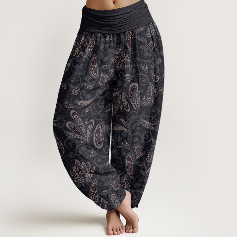 Lässige Haremshose aus Baumwolle mit Buddha Stones und Blütenblattmuster für Damen mit elastischem Bund - Schwarz - US22, UK/AU26, EU54 (6XL) - image 0