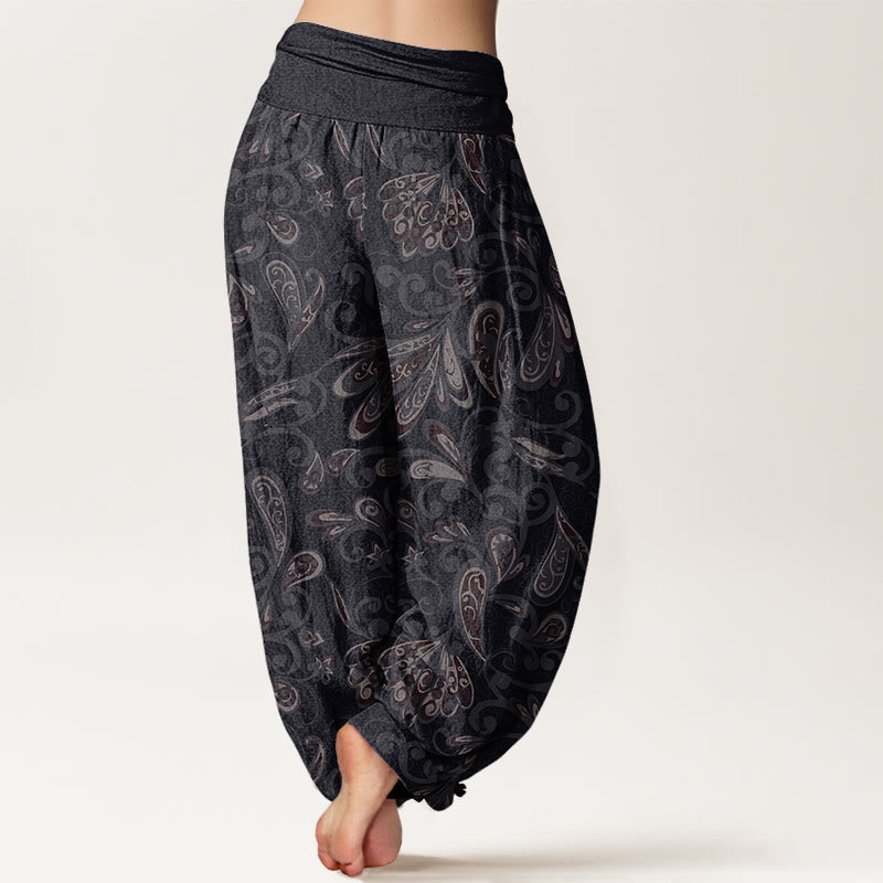 Lässige Haremshose aus Baumwolle mit Buddha Stones und Blütenblattmuster für Damen mit elastischem Bund - image 2