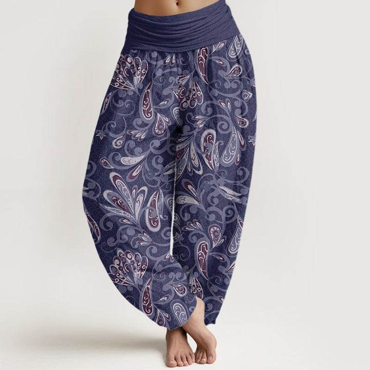 Lässige Haremshose aus Baumwolle mit Buddha Stones und Blütenblattmuster für Damen mit elastischem Bund - Schieferblau - US22, UK/AU26, EU54 (6XL) - image 4