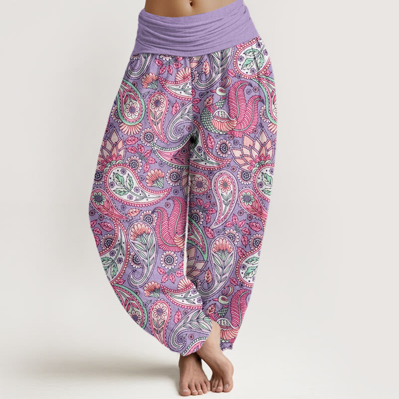 Haremshose für Damen mit elastischer Taille und Buddha Stones, Cashew-Blume, Pfau, Sonnenblume - Pflaume - US22， UK/AU26，EU54 (6XL) - image 1