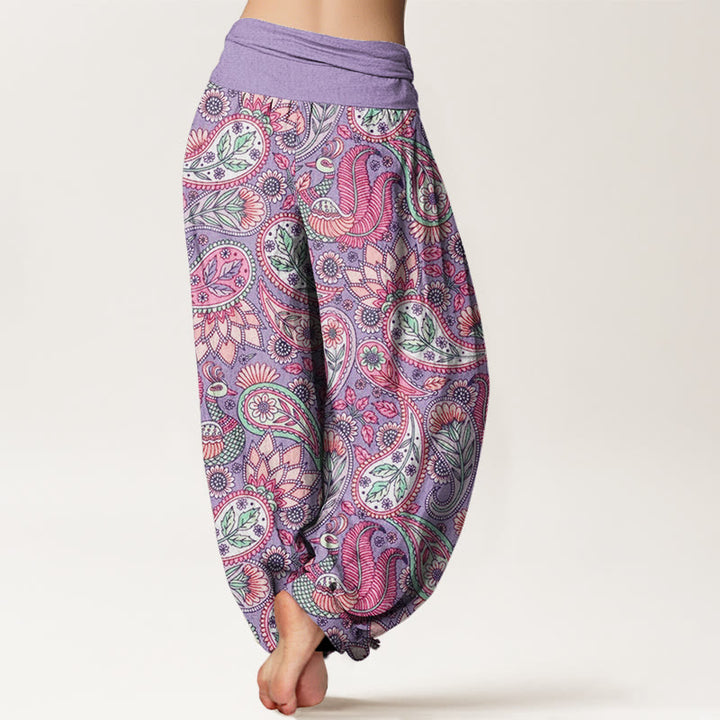 Haremshose für Damen mit elastischer Taille und Buddha Stones, Cashew-Blume, Pfau, Sonnenblume - image 3