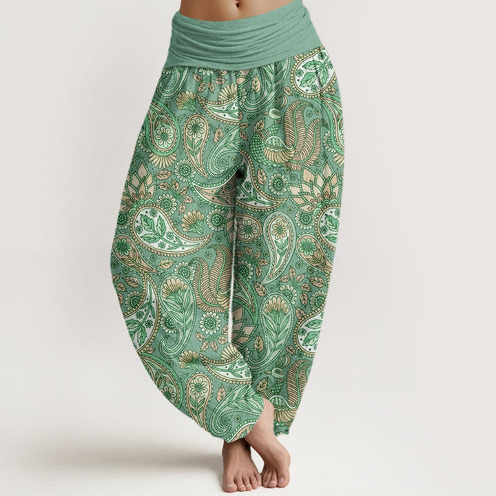 Haremshose für Damen mit elastischer Taille und Buddha Stones, Cashew-Blume, Pfau, Sonnenblume - MittelAquamarin - US22， UK/AU26，EU54 (6XL) - image 5