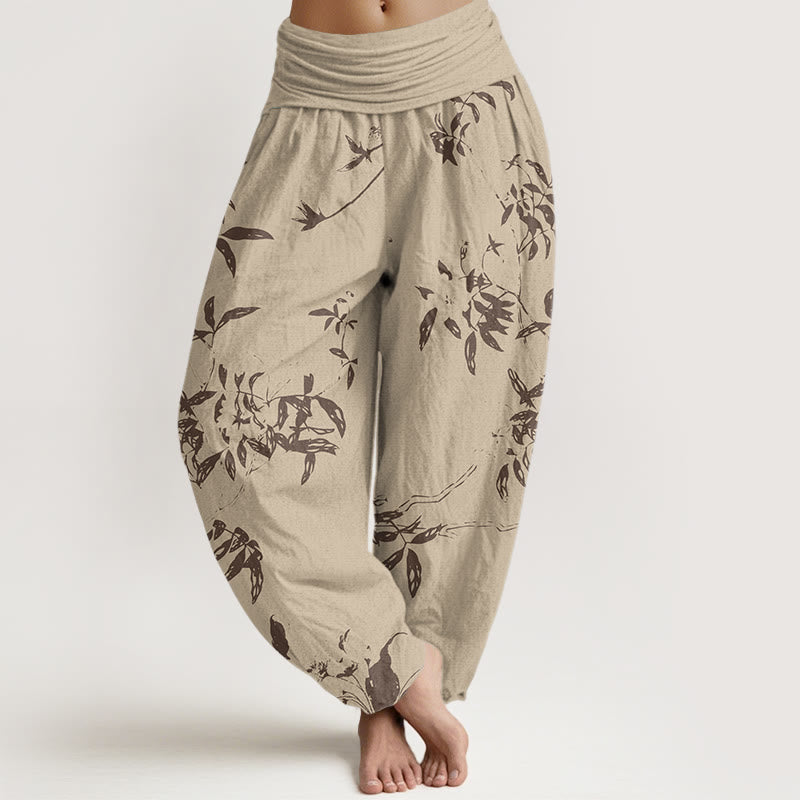 Haremshose für Damen mit Buddha Stones -Zweig-Muster und elastischer Taille - Khaki - US22， UK/AU26，EU54 (6XL) - image 1