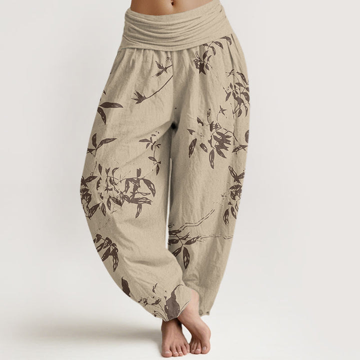 Haremshose für Damen mit Buddha Stones -Zweig-Muster und elastischer Taille - Khaki - US22， UK/AU26，EU54 (6XL) - image 1