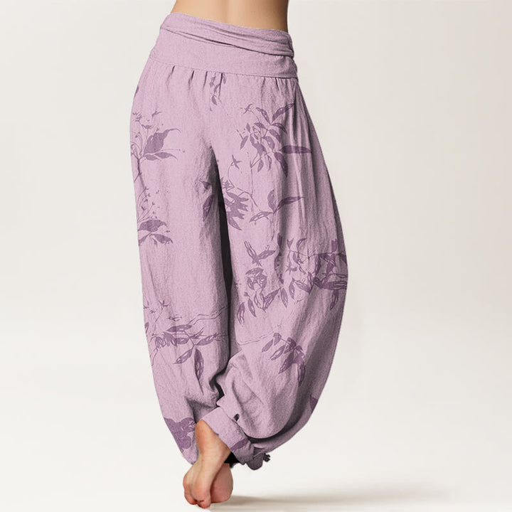 Haremshose für Damen mit Buddha Stones -Zweig-Muster und elastischer Taille - image 10