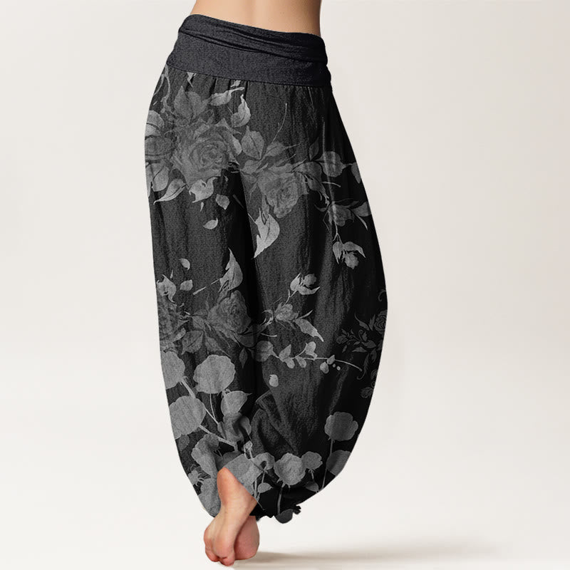 Haremshose mit elastischem Bund für Damen mit Buddha Stones und blühenden Blumen-Muster - image 2