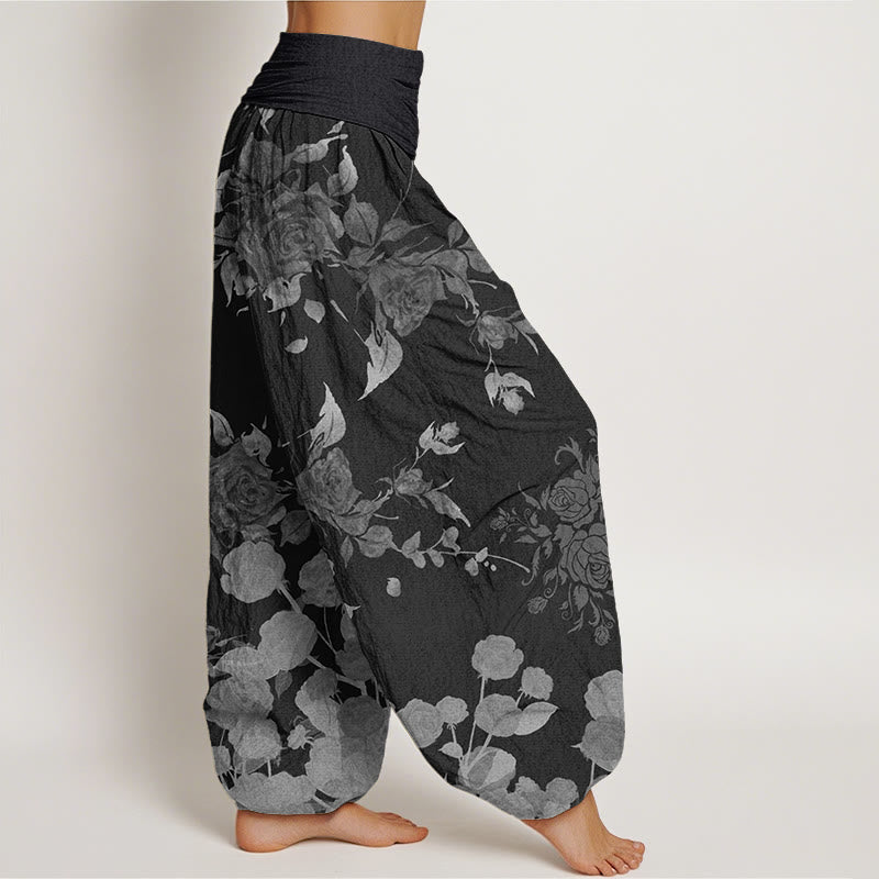 Haremshose mit elastischem Bund für Damen mit Buddha Stones und blühenden Blumen-Muster - image 1