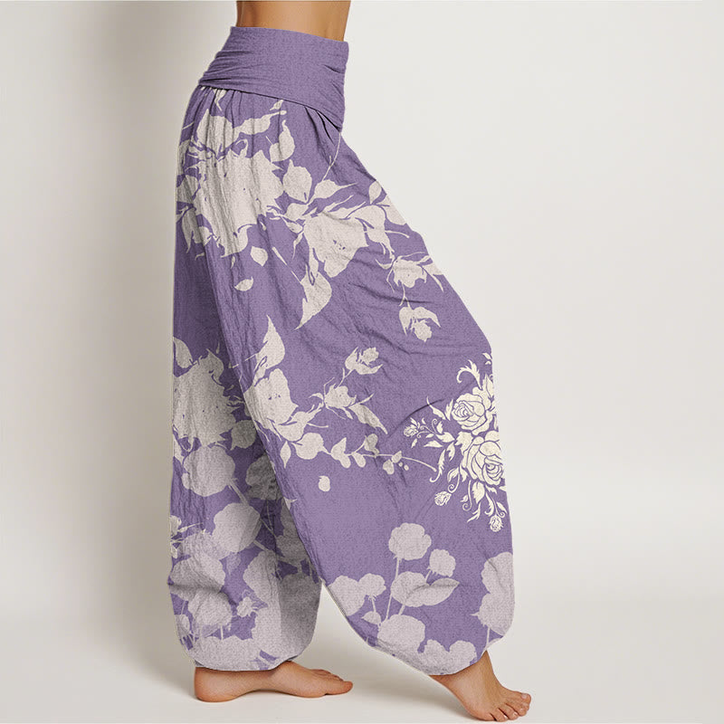 Haremshose mit elastischem Bund für Damen mit Buddha Stones und blühenden Blumen-Muster - image 9