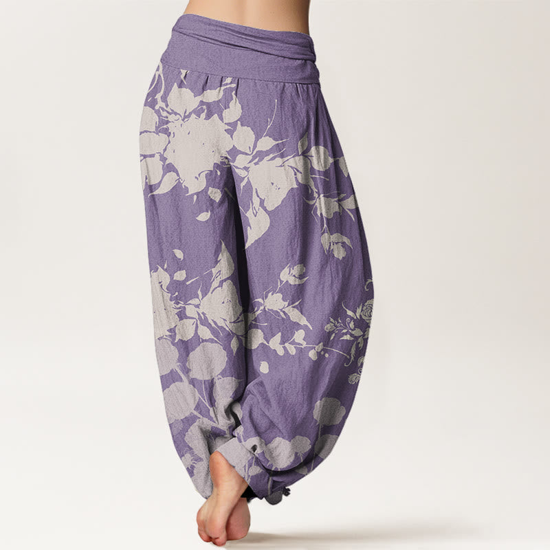 Haremshose mit elastischem Bund für Damen mit Buddha Stones und blühenden Blumen-Muster - image 10