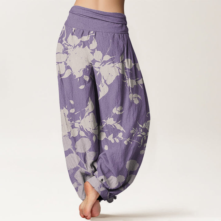 Haremshose mit elastischem Bund für Damen mit Buddha Stones und blühenden Blumen-Muster - image 10