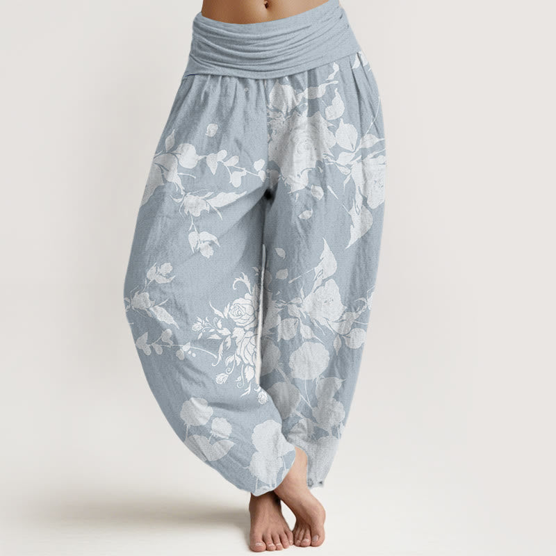 Haremshose mit elastischem Bund für Damen mit Buddha Stones und blühenden Blumen-Muster - Hellblau - US22, UK/AU26, EU54 (6XL) - image 5