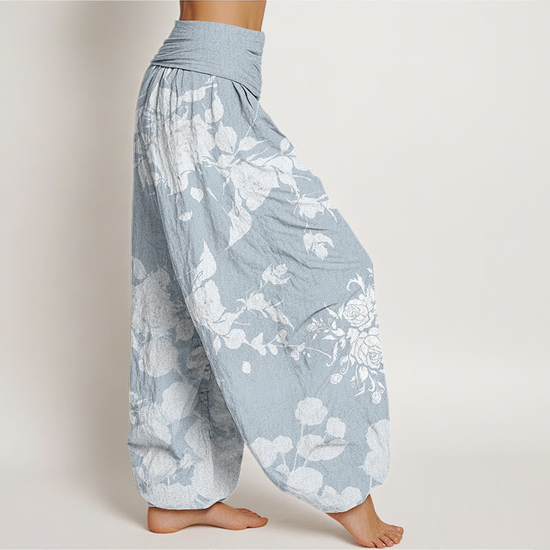 Haremshose mit elastischem Bund für Damen mit Buddha Stones und blühenden Blumen-Muster - image 6