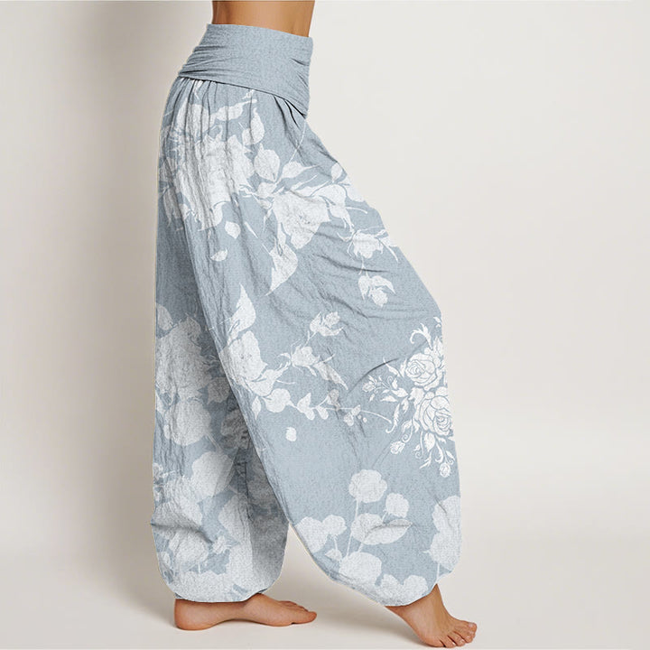 Haremshose mit elastischem Bund für Damen mit Buddha Stones und blühenden Blumen-Muster - image 6