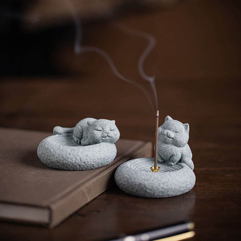 Buddha Stones, süße, faule, stehende Katze, heilender Weihrauchbrenner, Schreibtisch-Dekoration - Stehende Katze 7,6 * 6,5 * 5,3 cm - image 1