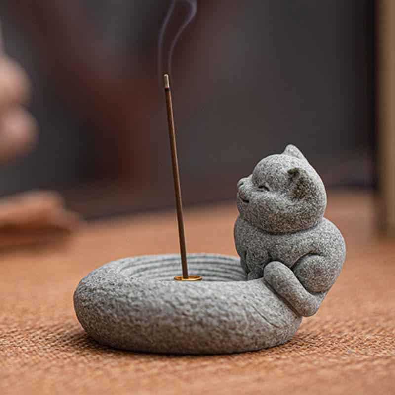 Buddha Stones, süße, faule, stehende Katze, heilender Weihrauchbrenner, Schreibtisch-Dekoration