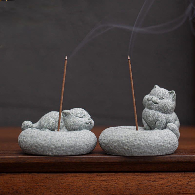 Buddha Stones, süße, faule, stehende Katze, heilender Weihrauchbrenner, Schreibtisch-Dekoration - image 2