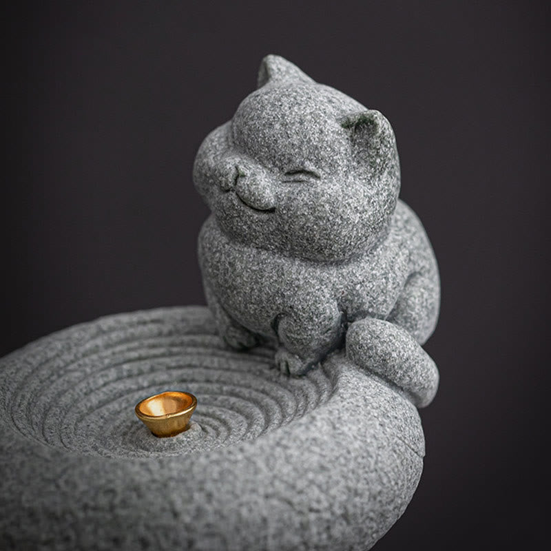 Buddha Stones, süße, faule, stehende Katze, heilender Weihrauchbrenner, Schreibtisch-Dekoration