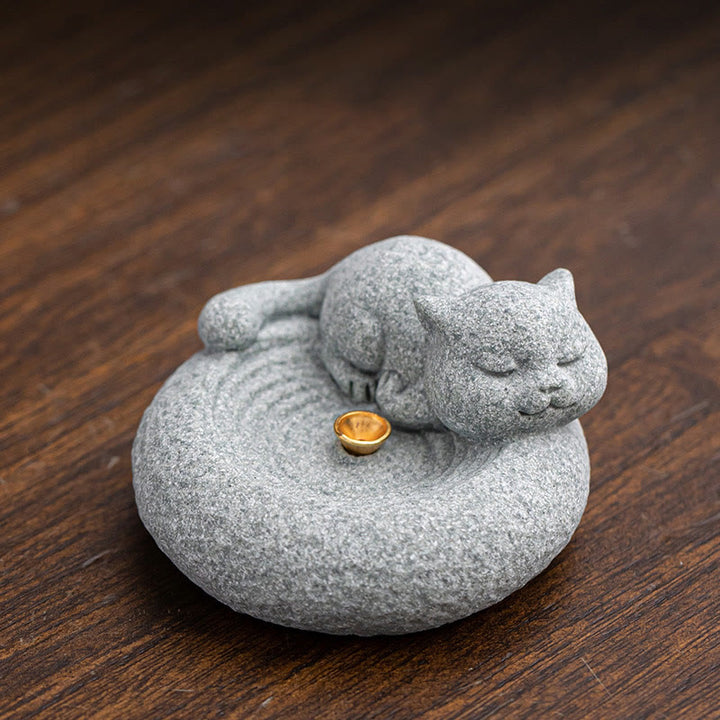 Buddha Stones, süße, faule, stehende Katze, heilender Weihrauchbrenner, Schreibtisch-Dekoration