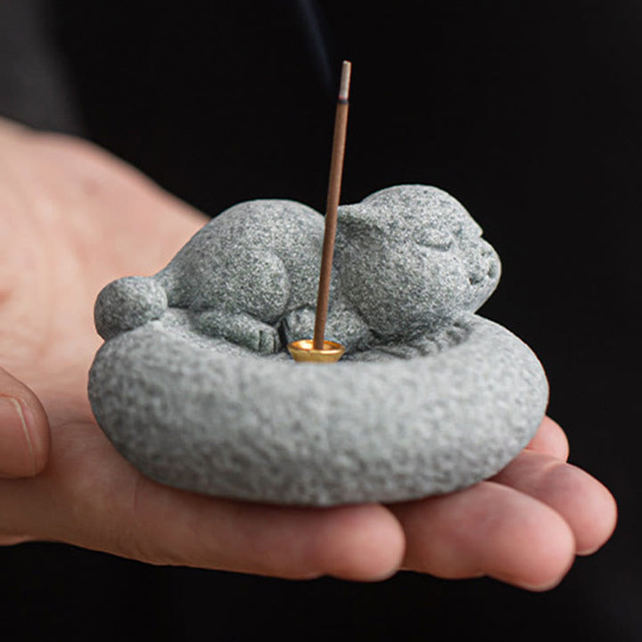 Buddha Stones, süße, faule, stehende Katze, heilender Weihrauchbrenner, Schreibtisch-Dekoration