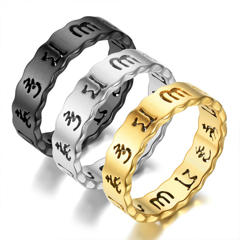 Buddha Stones Tibetischen Hohl Om Mani Padme Hum Titan Stahl Balance Ring