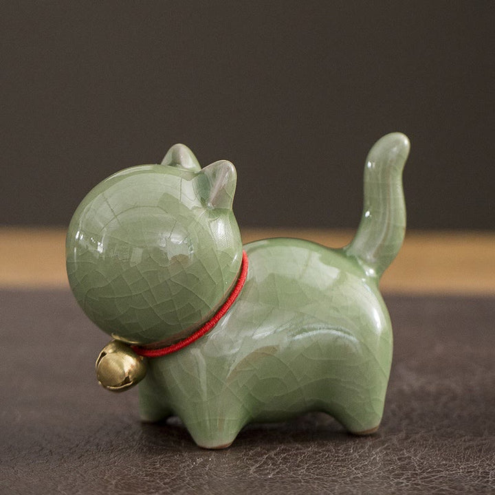 Buddha Stones Mini süße Glück Glocke Katze Tee Haustier Keramik Hause Schreibtisch Figur Dekoration