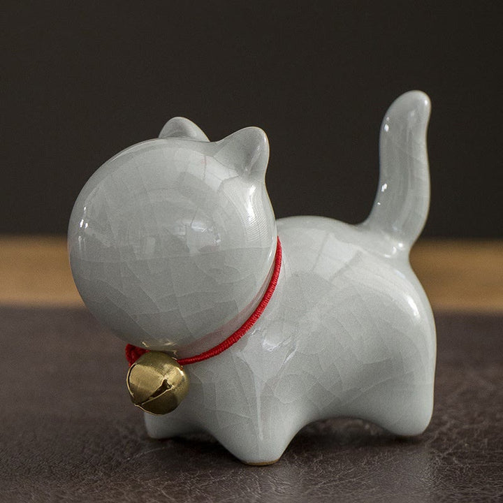 Buddha Stones ​​Mini süße Glück Glocke Katze Tee Haustier Keramik Hause Schreibtisch Figur Dekoration - Glückliche Katze Grau Weiß 7*3.4*5,8cm - image 9