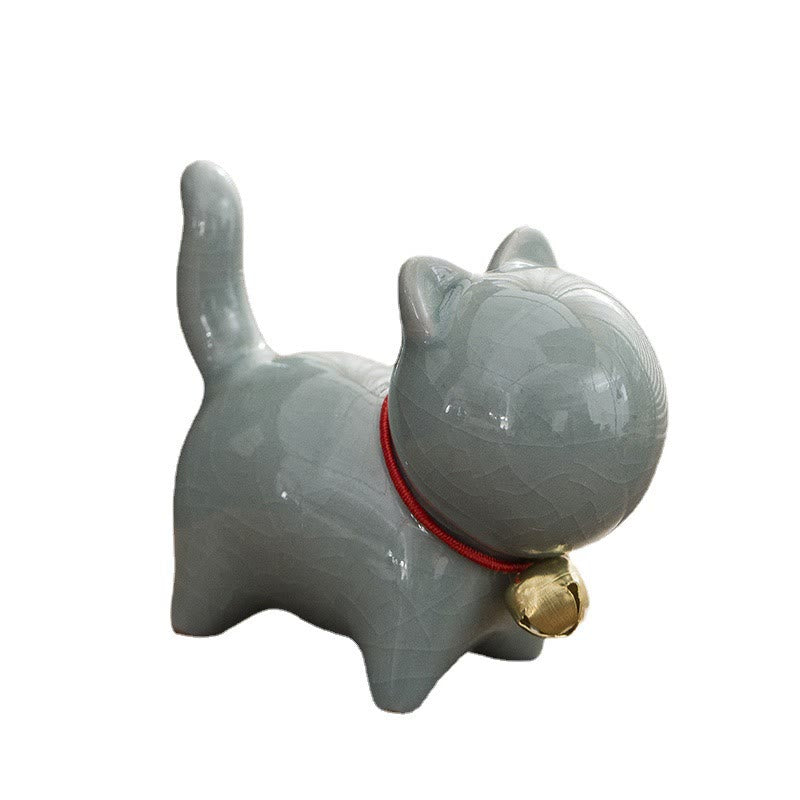 Buddha Stones Mini süße Glück Glocke Katze Tee Haustier Keramik Hause Schreibtisch Figur Dekoration