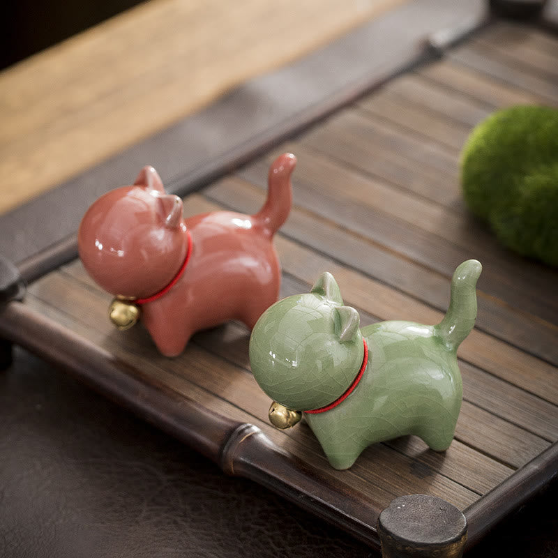 Buddha Stones ​​Mini süße Glück Glocke Katze Tee Haustier Keramik Hause Schreibtisch Figur Dekoration - image 1