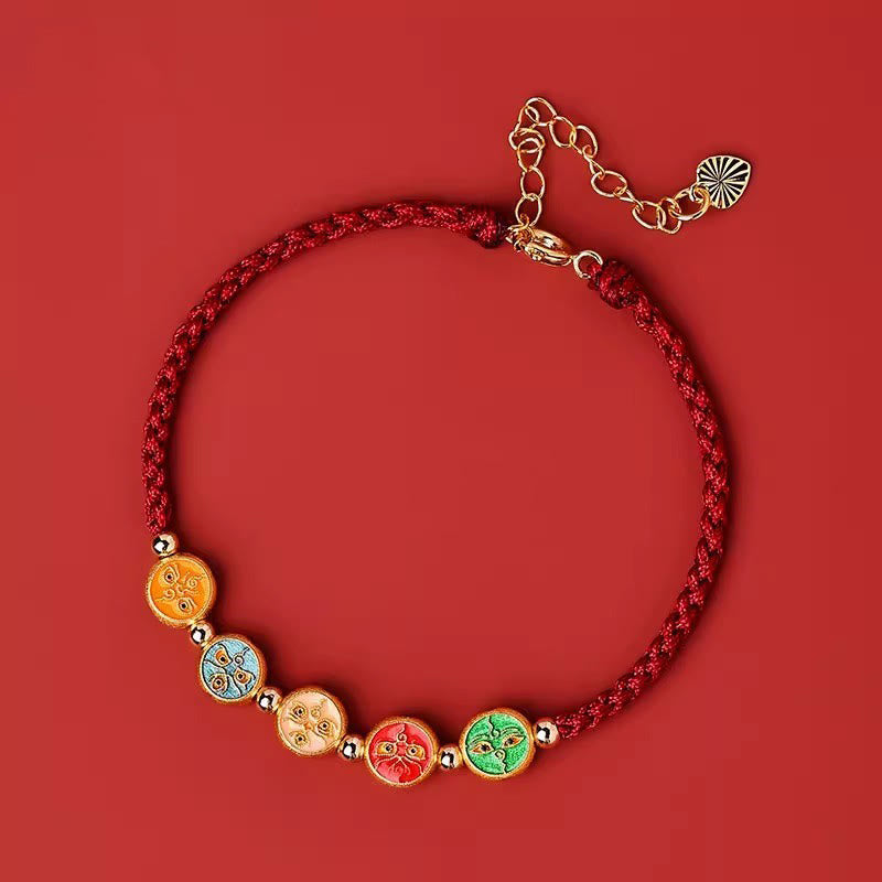 Armband mit Buddha Stones und roter Schnur, 925er Sterlingsilber, fünf Wege, Verbindung zum Gott des Reichtums - Dunkelrote Kordel (Handgelenkumfang: 13-18 cm) - image 13