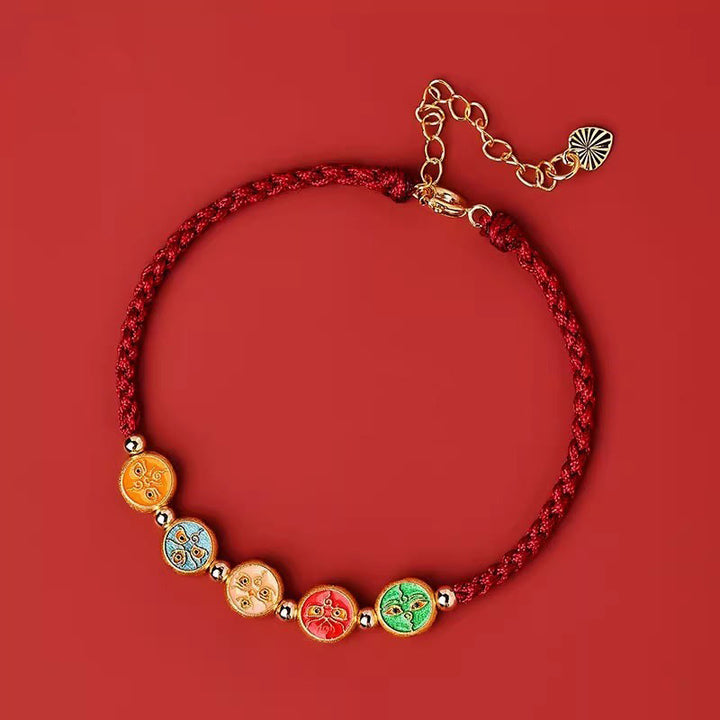 Armband mit Buddha Stones und roter Schnur, 925er Sterlingsilber, fünf Wege, Verbindung zum Gott des Reichtums - Dunkelrote Kordel (Handgelenkumfang: 13-18 cm) - image 13