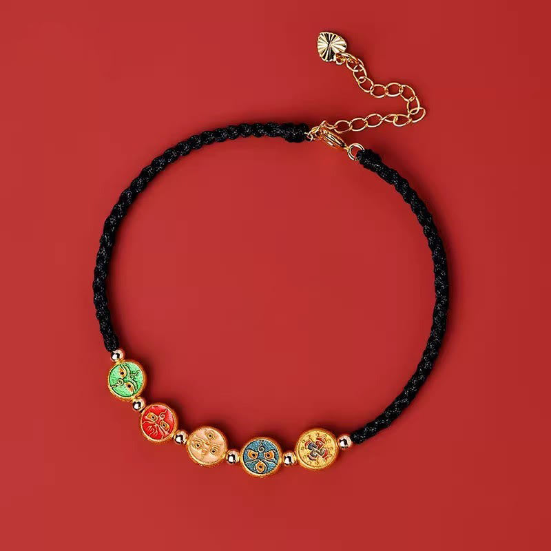 Armband mit Buddha Stones und roter Schnur, 925er Sterlingsilber, fünf Wege, Verbindung zum Gott des Reichtums - Schwarzes Band (Handgelenkumfang: 13-18 cm) - image 12