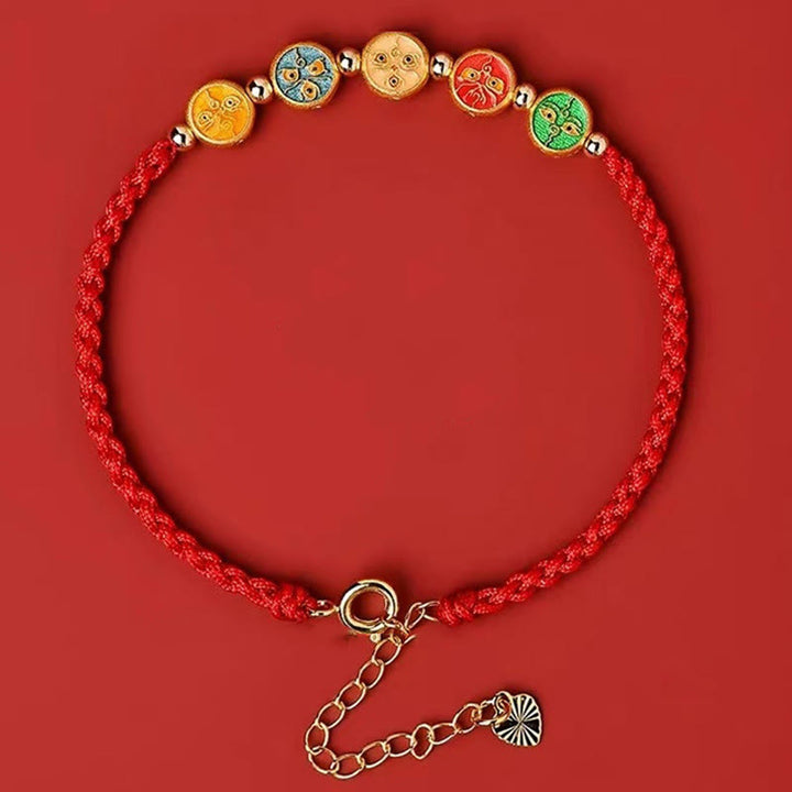 Armband mit Buddha Stones und roter Schnur, 925er Sterlingsilber, fünf Wege, Verbindung zum Gott des Reichtums