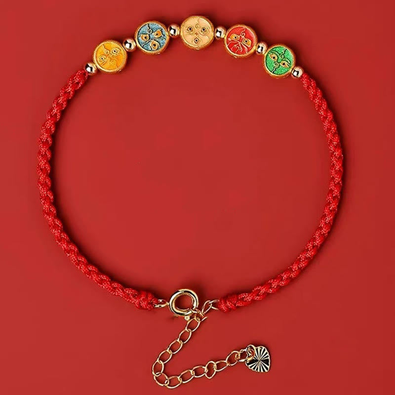 Armband mit Buddha Stones und roter Schnur, 925er Sterlingsilber, fünf Wege, Verbindung zum Gott des Reichtums - image 1