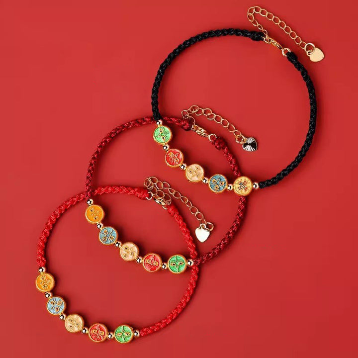Armband mit Buddha Stones und roter Schnur, 925er Sterlingsilber, fünf Wege, Verbindung zum Gott des Reichtums - image 2