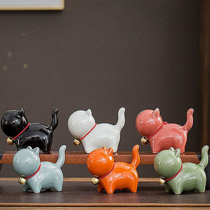 Buddha Stones Mini süße Glück Glocke Katze Tee Haustier Keramik Hause Schreibtisch Figur Dekoration